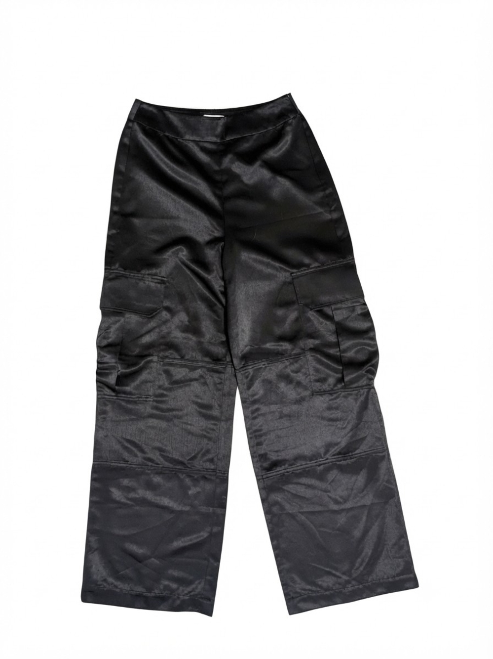 NWOT Grey Lab Los Angeles Black Satin Cargo Pants Womens Size S Utility Y2K